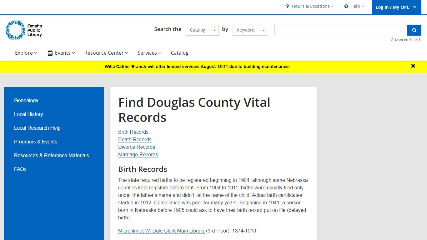 Find Douglas County Vital Records | Omaha Public Library