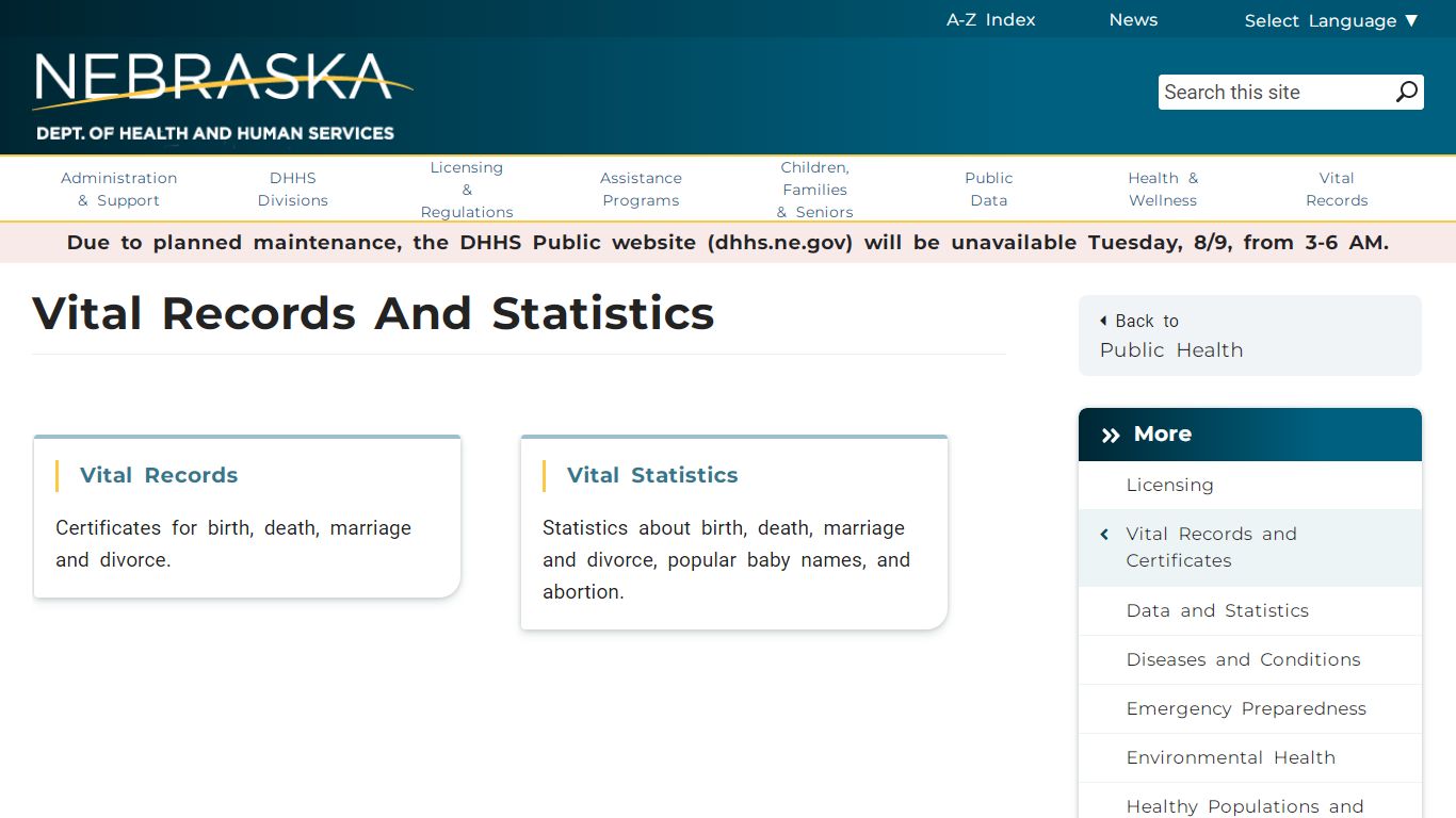 Vital Records and Statistics - Nebraska Department of ...