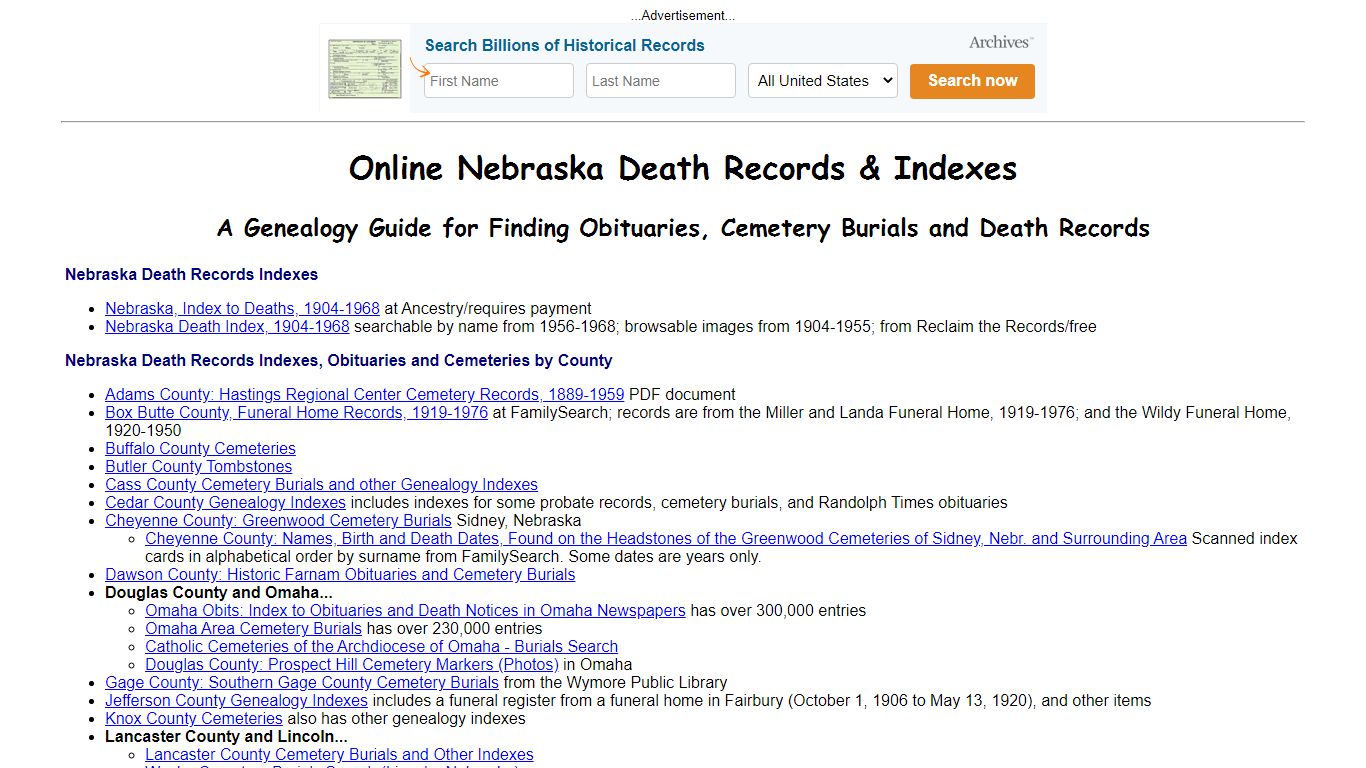 Online Nebraska Death Indexes, Records & Obituaries